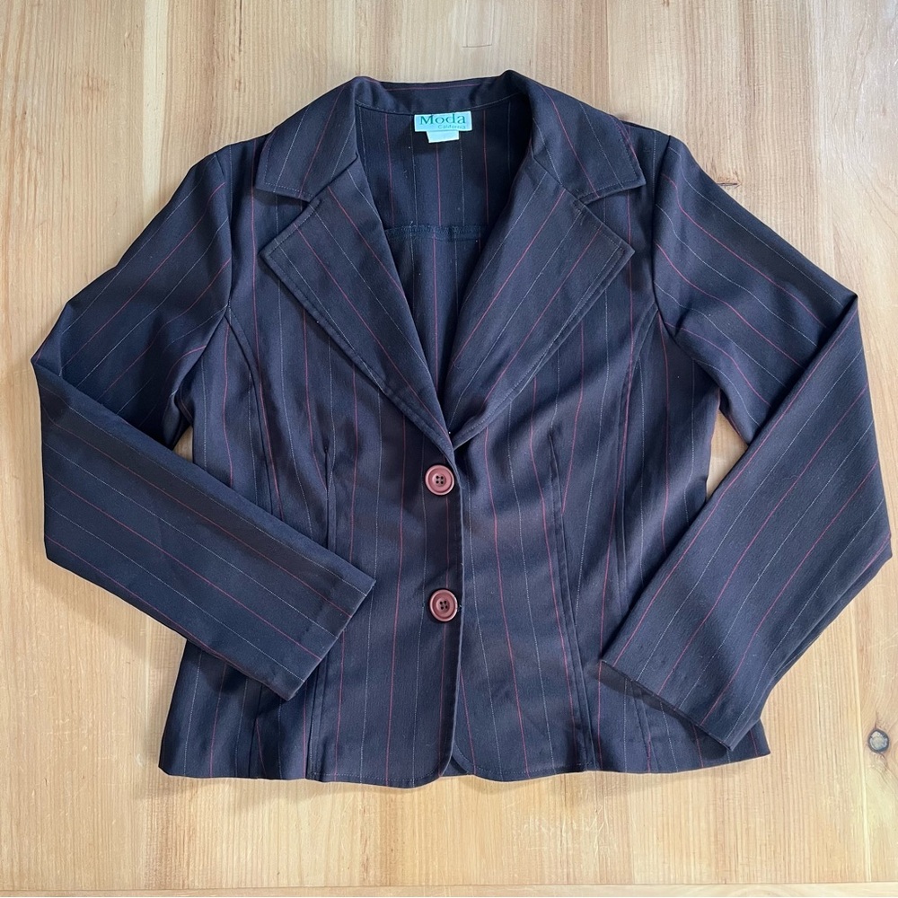 Moda California Brown Red Pinstripe Blazer Women’s Small Y2K Made in USA